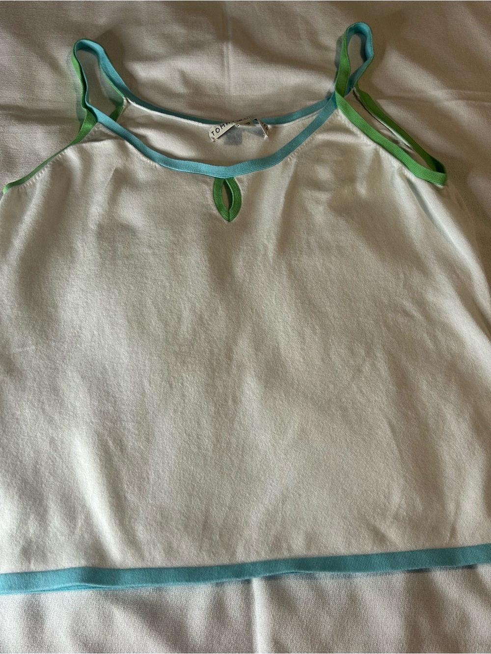 Tommy Hilfiger XL White Aqua Green Trim Cami Tank Top